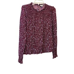 J. Crew Womens Size M Medium Blouse Ruffle Neckline Long Sleeves Key Hole Button